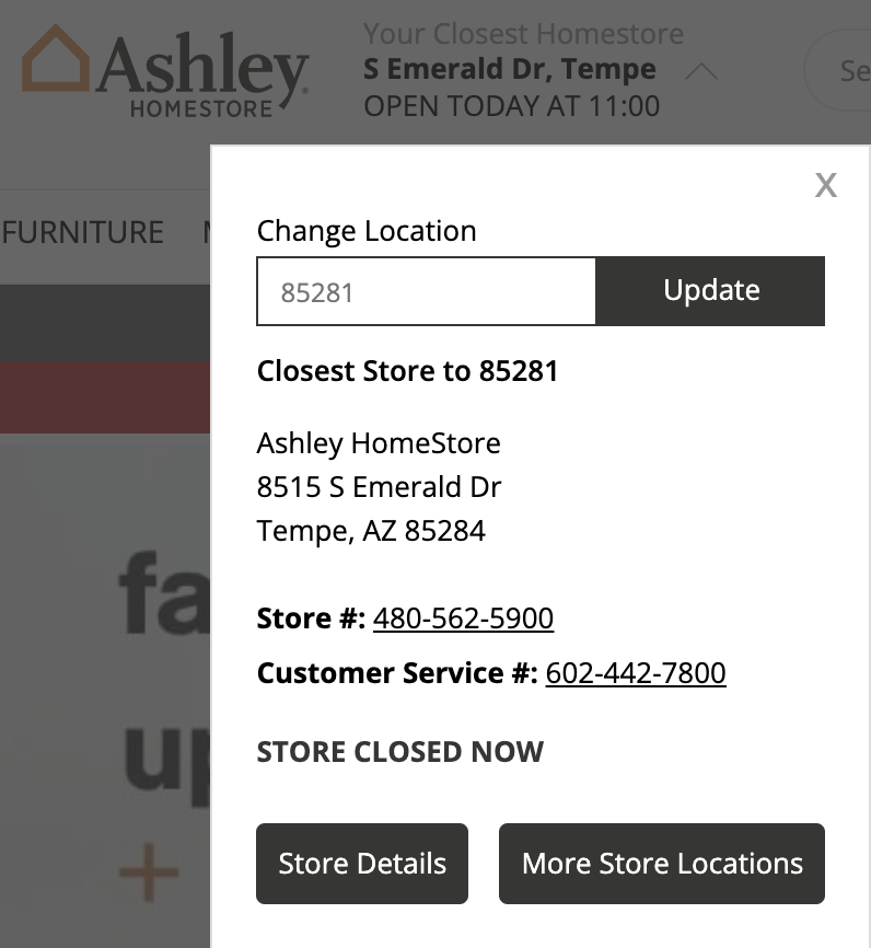 Find Ashley Furniture locations near you using the store locator.