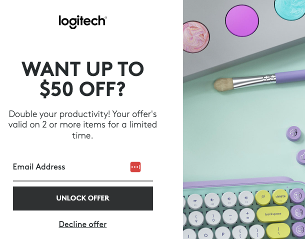 Newsletter sign up deal at logitech