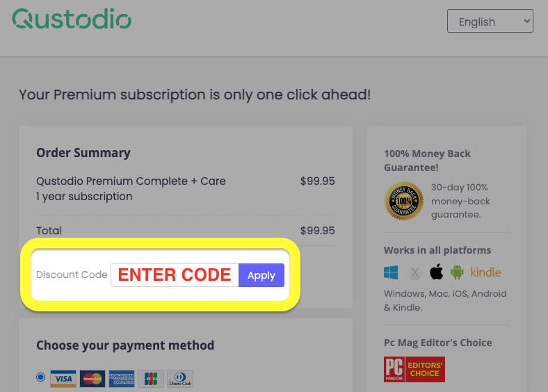 where to enter your Qustodio discount code at checkout