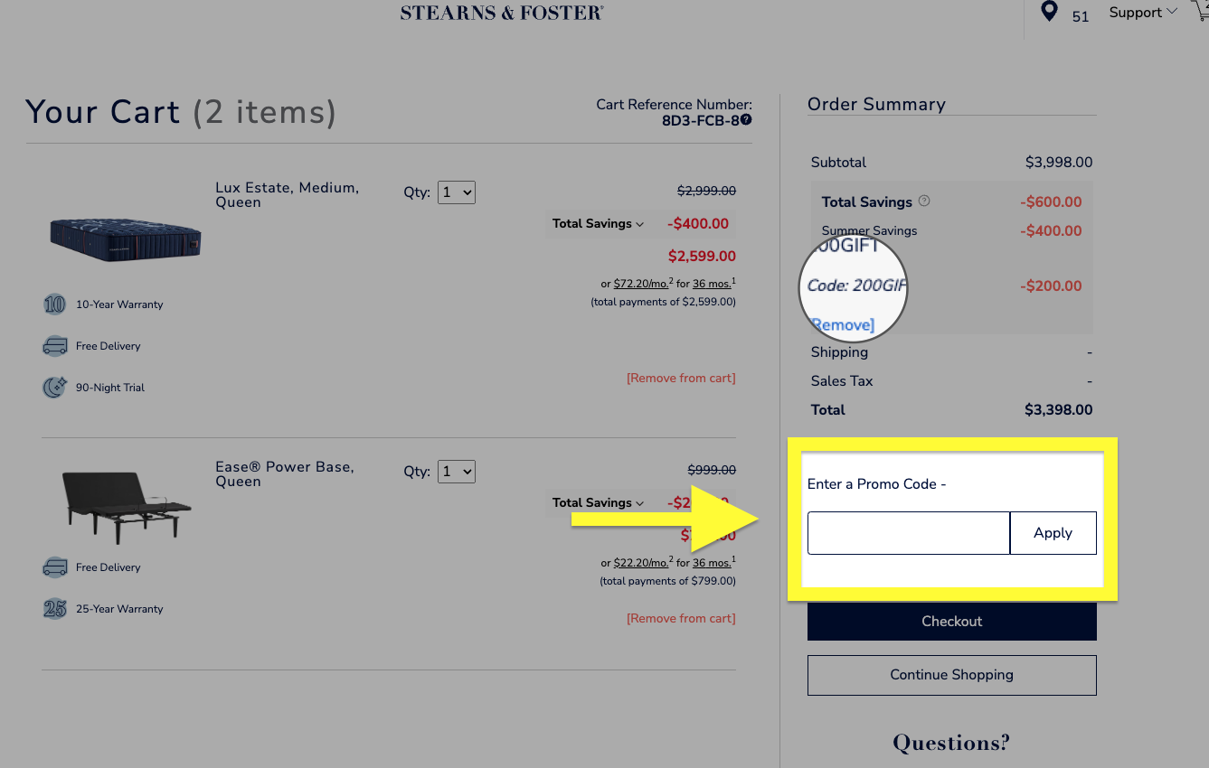 How to enter the stearn and Foster coupon code at checkout
